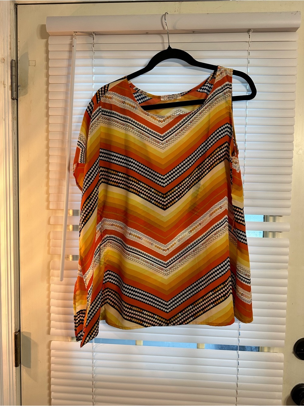 ezra Multicolor Chevron Cold-Shoulder Blouse - Yellow, Orange & Cream
